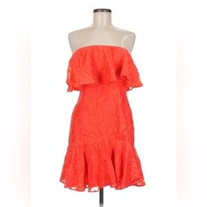 Keepsake The Label Off-Shoulder Ruffle Lace Mini Cocktail Dress Coral Orange M